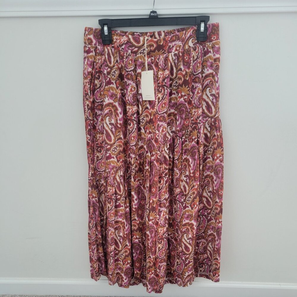 Garnet Hill Mila Crepe Pull On Skirt S Paisley Floral Pockets Cute Summer Maxi
